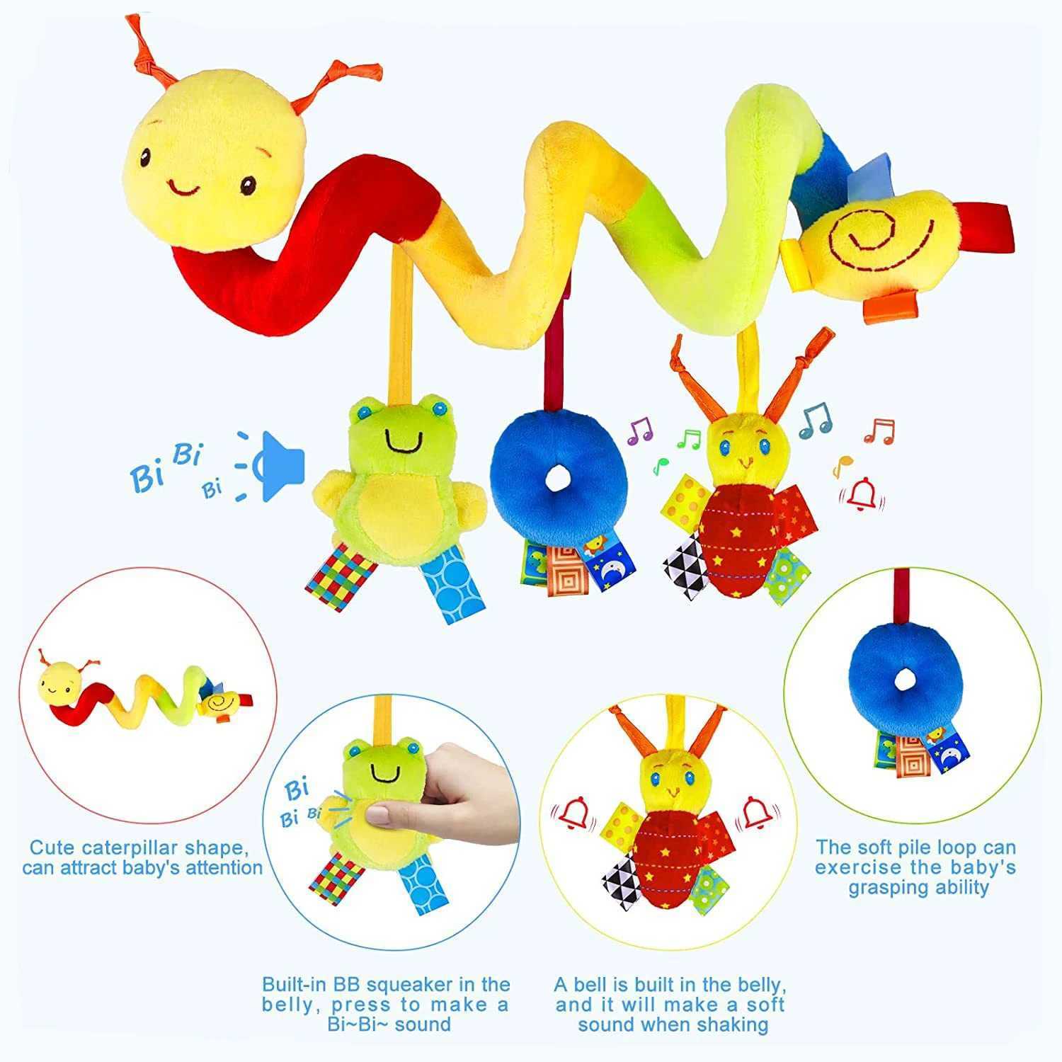 Baby crib hanging basket with bell early education puzzle bed scroll toy 0-year-old baby stroller pendant bee W240815