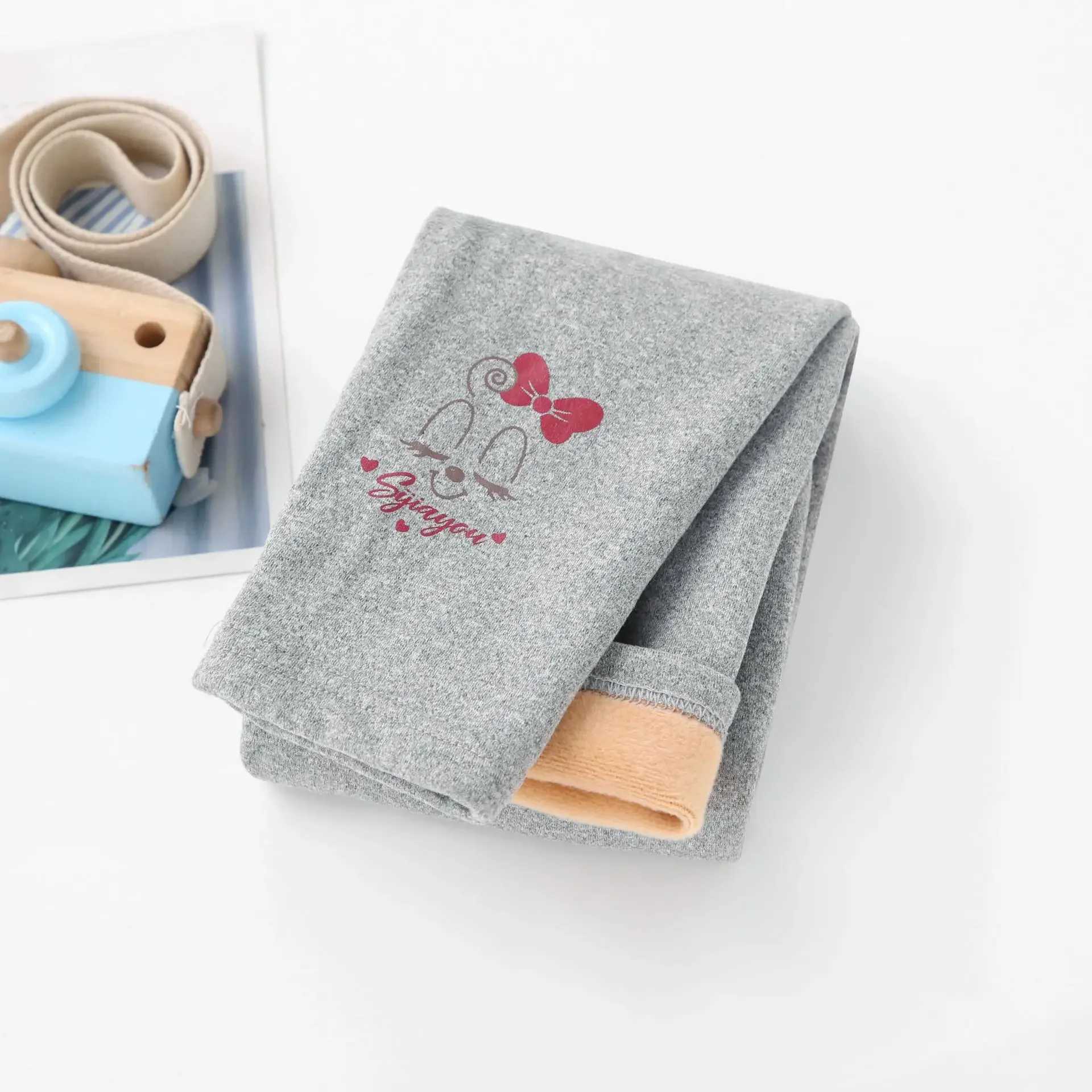 Autumn and Winter Toddler Girls Plush Leggings Winter Children Cartoon Jacket Thermal Pants Girls Elastic Jumpsuit Y240906