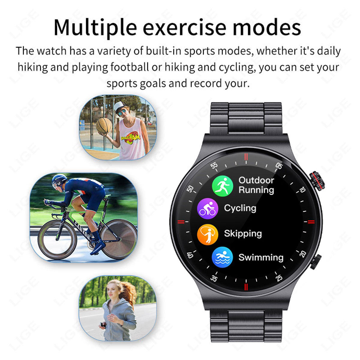 LIGE outdoor sports smartwatch multifunctional waterproof chronograph health monitoring music playback remote control camera Bluetooth call function
