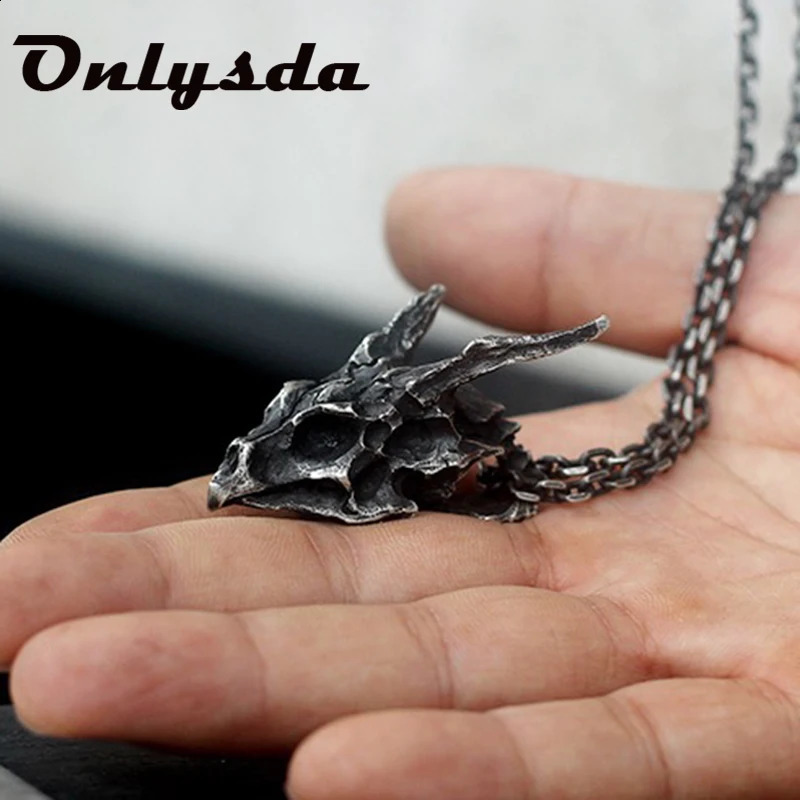 Free delivery Charm Viking Dragon Skull Pendant Necklace Mens Fashion Bicycle Rock Punk Jewelry Antique Vintage Chain Gift OSDZ107 240905