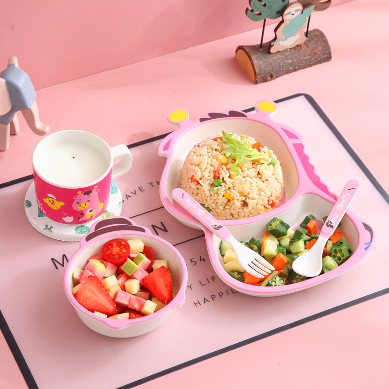 Food grade bamboo fiber children's tableware set box mother and baby gift set, internet famous picnic grid plate F22-09.06