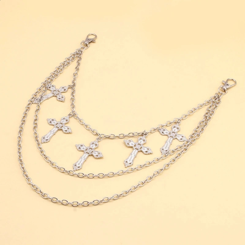 Punk jeans pants chain multi-layer chain punk cross charm waist wallet chain Harajuku belt hip-hop dancer 240905