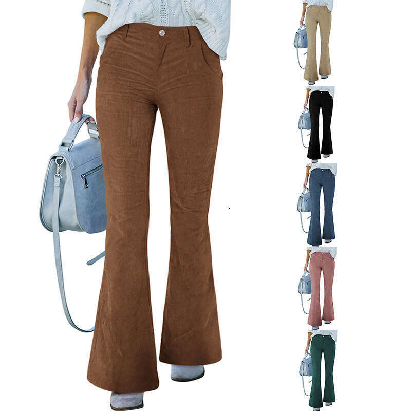 2024 corduroy wide leg for spring and autumn new solid color casual style women's flared pants