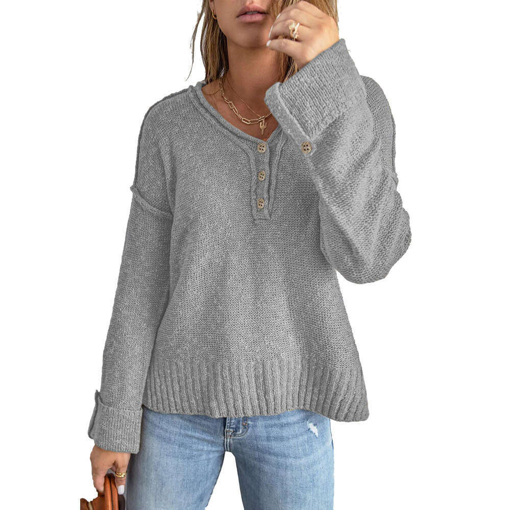 Women's 2024 Autumn/Winter Fashion New Loose Button Knitted Shoulder Sweater