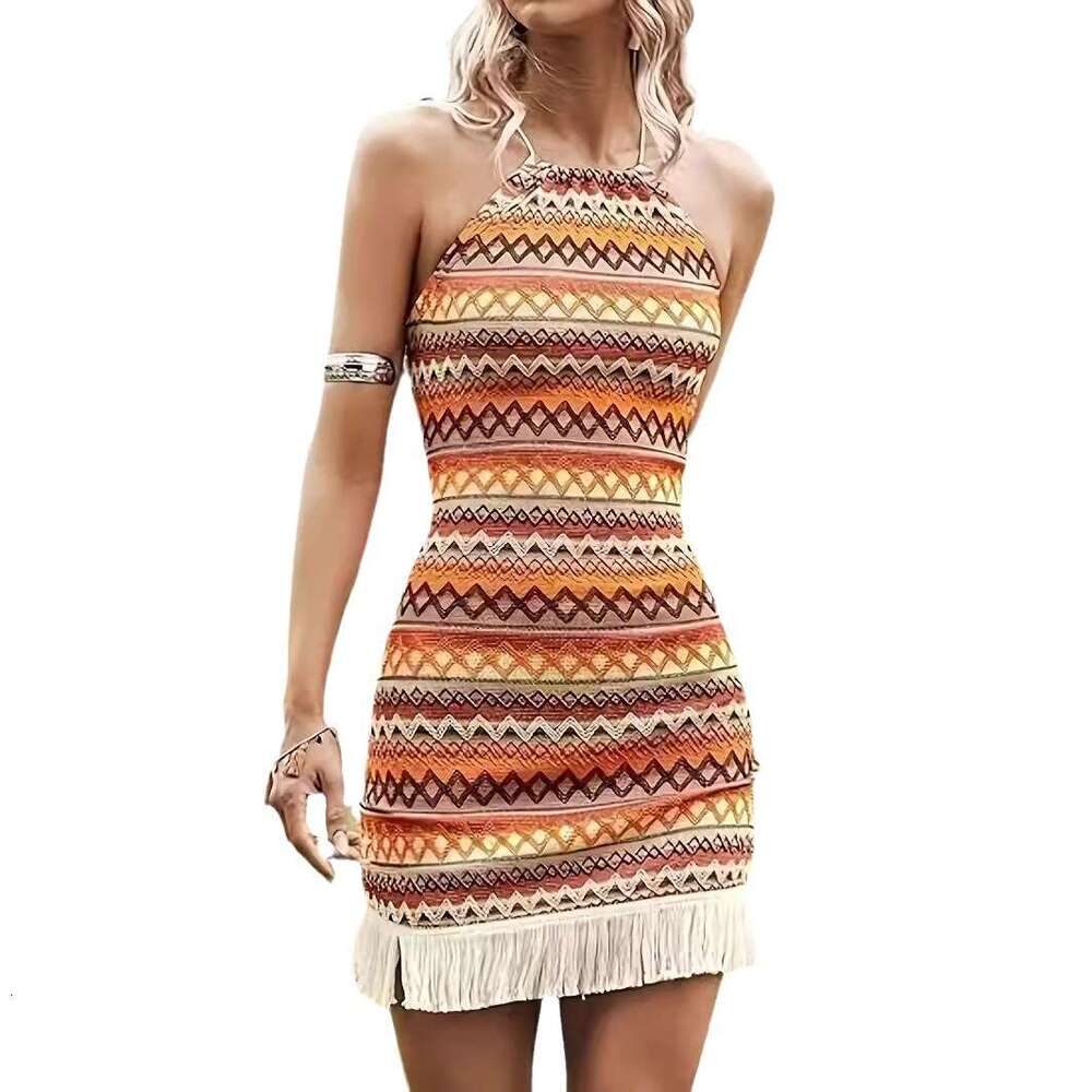 2024 new bohemian style halter top dress with tassel slimming and sexy long skirt