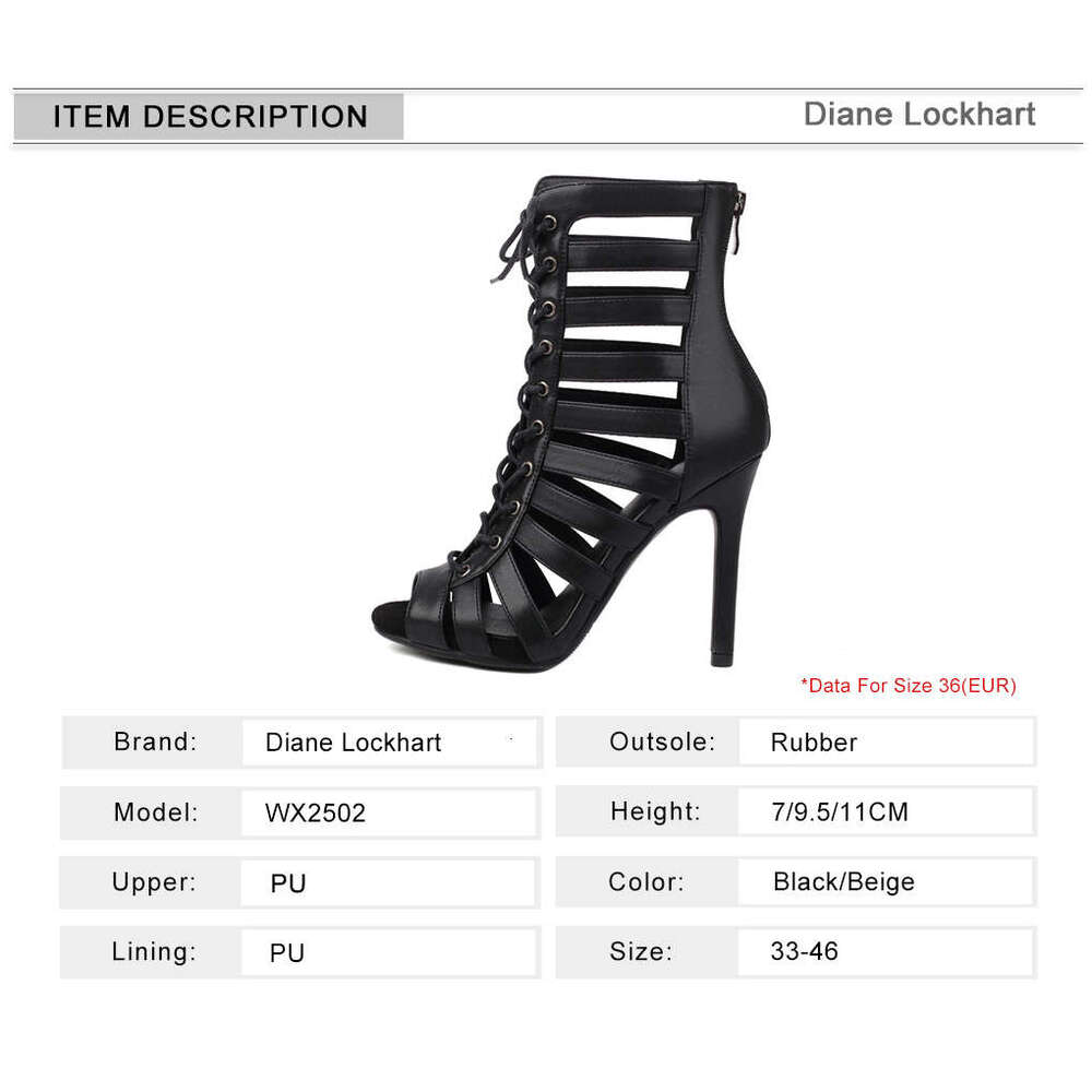 Peep Toe Summer Woman Sandals Sexy Hollow Gladiator Ankle Boots Lace-Up Thin High Heels Jazz Dance Shoes Female Size 33-46