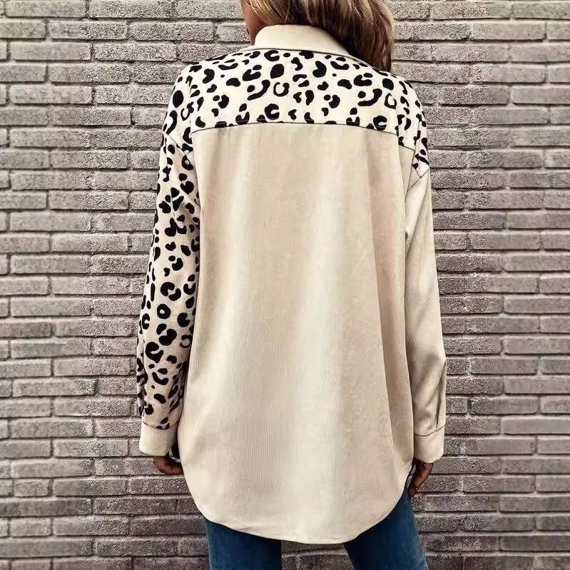 2024 cardigan top women's autumn and winter new item leopard print single breasted mid length shirt jacket for women