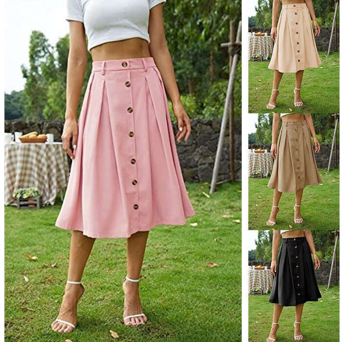 2024 Spring/Summer New Women's Button Half Casual Plastic Waist Princess Skirt
