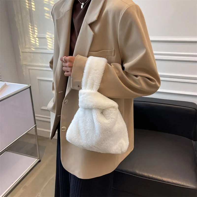 Winter Warm Fur Shoulder Bag Artificial Handbag Butchet Womens Bolsa 240906