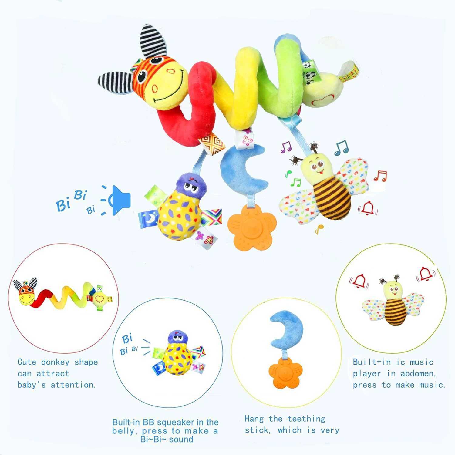 Baby crib hanging basket with bell early education puzzle bed scroll toy 0-year-old baby stroller pendant bee W240815