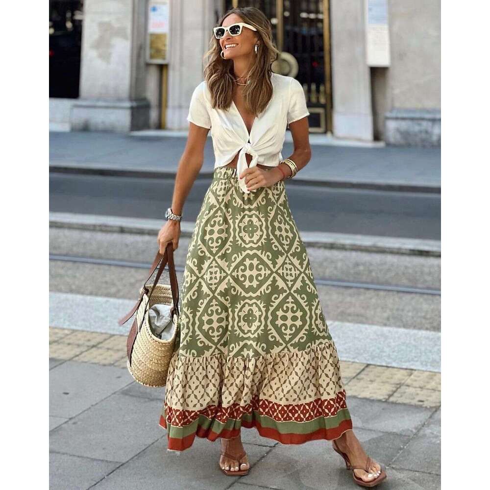 Half length 2024 summer new loose fitting patchwork large swing skirt for women