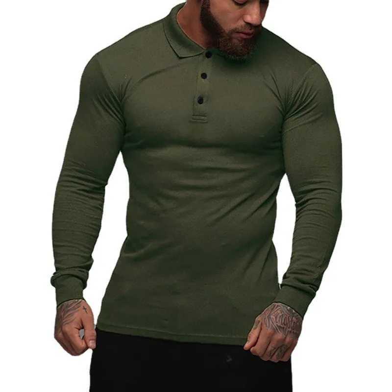 New Fashion Autumn Sports Polo Shirt Mens Stretch Cotton Gym Clothing Spring Casual Long Sleeve Polos Male Breathable T ShirtXJ240906