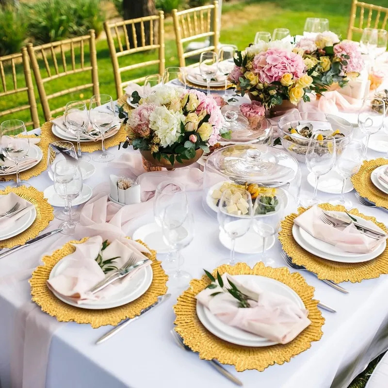 50 pieces of 13 inch bulk plastic charging boards with floral reef and circular ruffled edges for dinner charging 240905