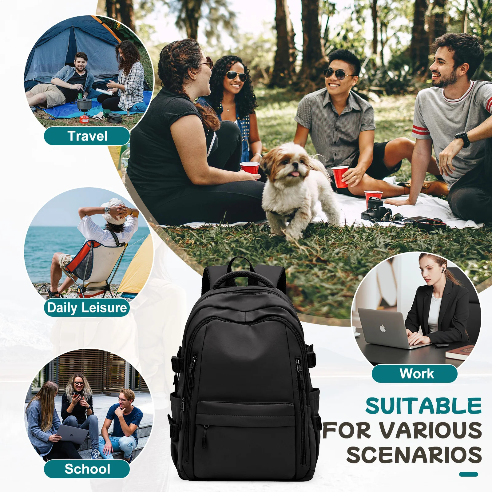 Simple childrens backpack high school students black girls and boys laptop bags 240906