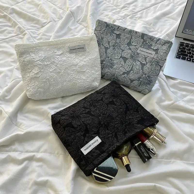 Makeup Bag Womens Flower Makeup Box Organizer Korean Embroidery Makeup Bag Travel Makeup Bag Corduroy Canvas Beauty Box W240905