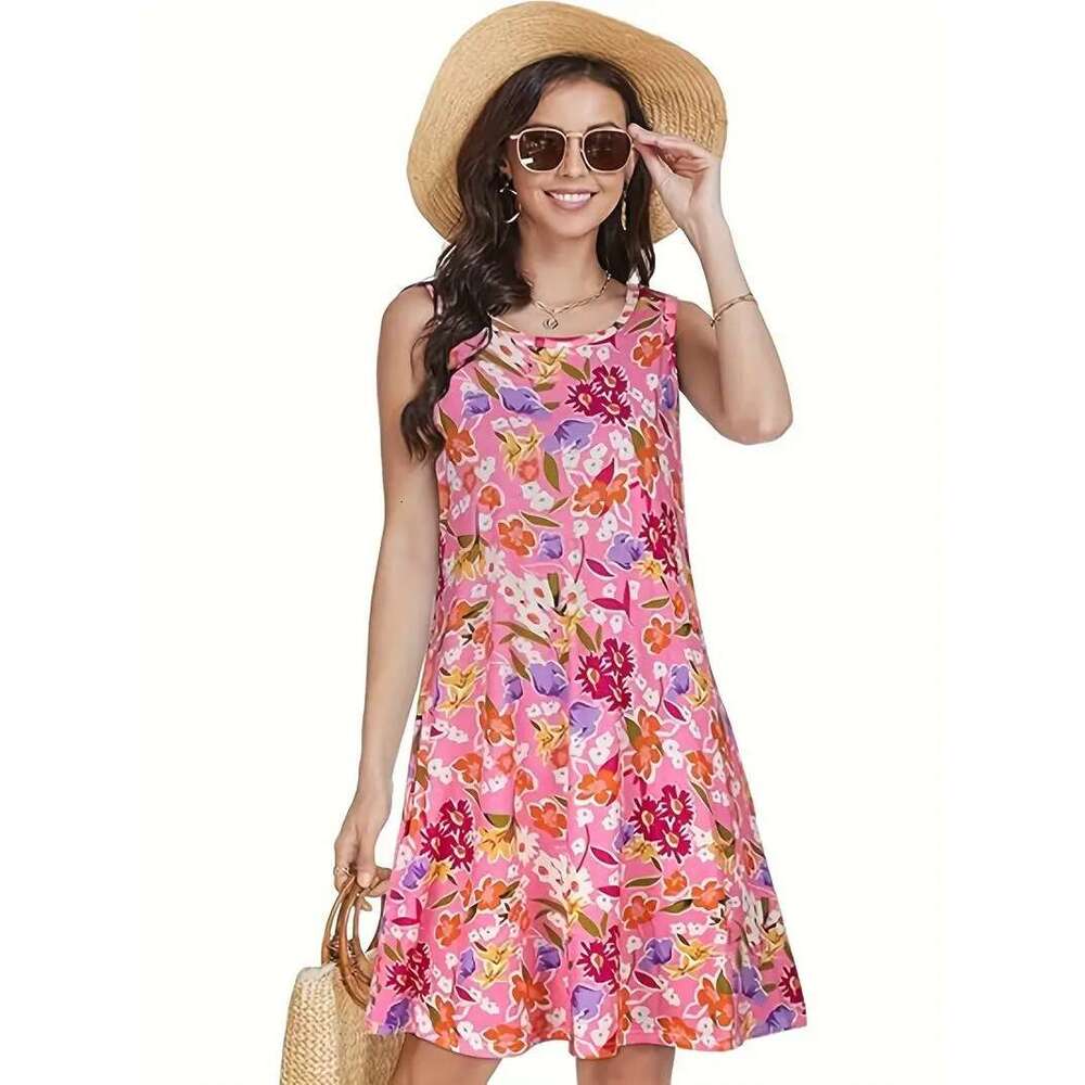 Sleeveless dress summer 2024 new beach Hawaiian print loose vest skirt