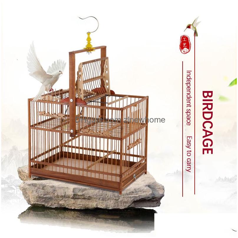 Other Bird Supplies 38X25X30Cm Purple Bamboo Beat Cage Step For Thrush Embroider Eye Sp Trap Mechanism Cages Handmade 230824 Drop Deli Dhejl