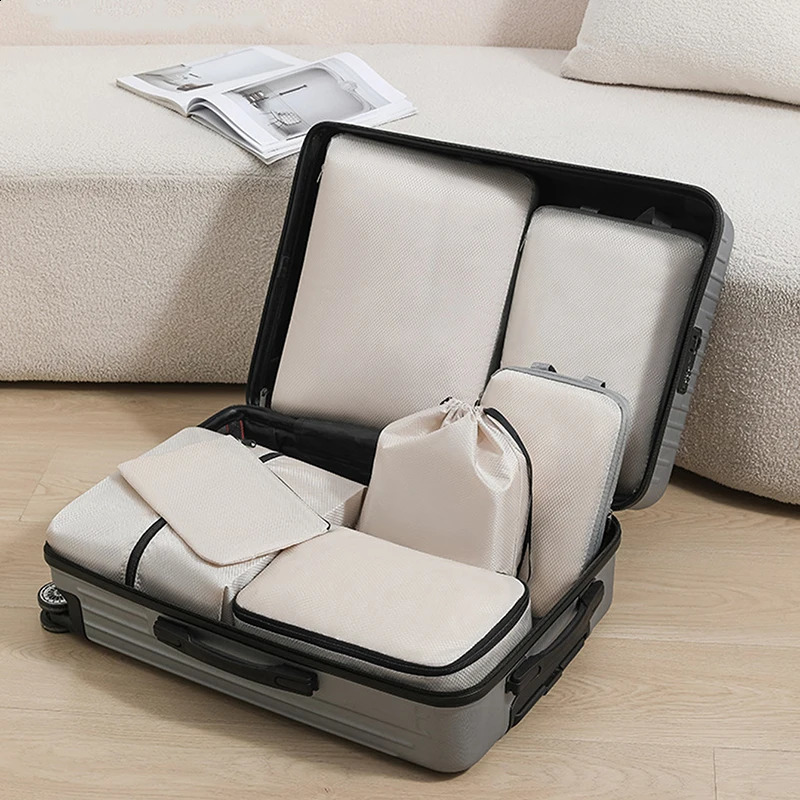 3pieceset travel bag compressible packaging cubic waterproof storage outdoor foldable luggage organizer with handbag 240906