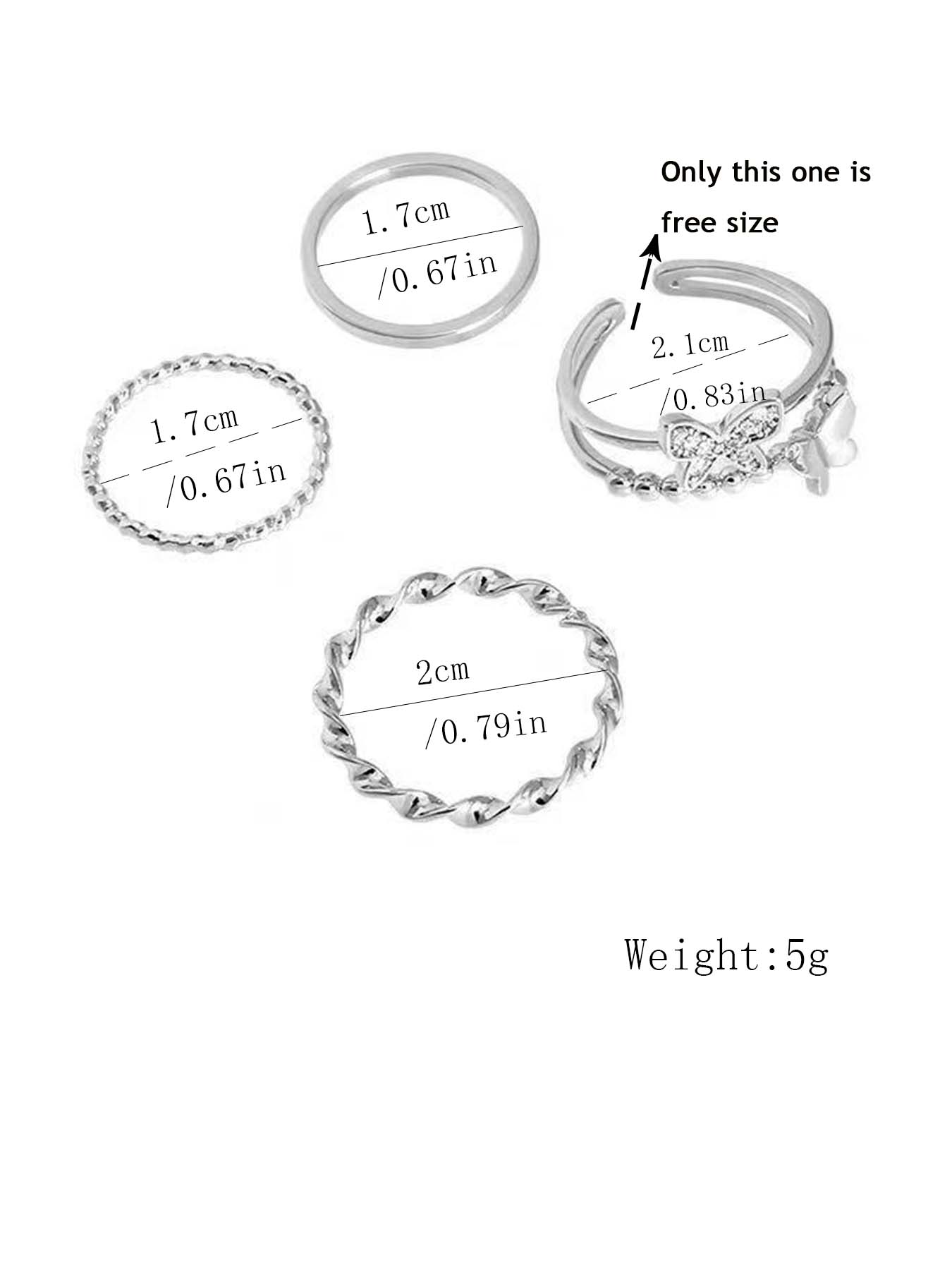 Minimalistic Geometric Butterfly Finger Rings - 4-Piece Adjustable Set for Trendy Fashion Lovers