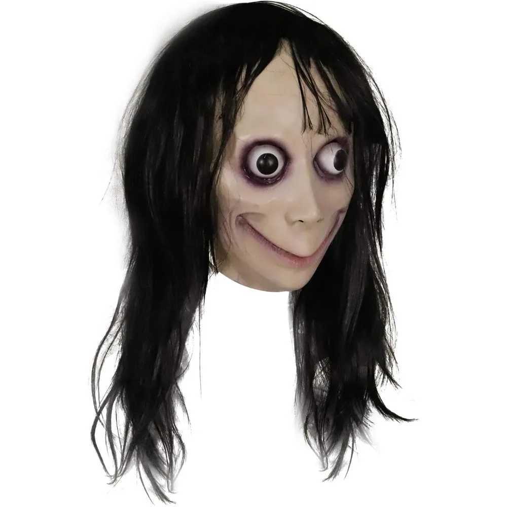 MOMO Mask for Adult Horror Devil Mask with Long Hair Scary Headgear Halloween Creepy Cosplay Party Female Face Covering PropsXJ240905