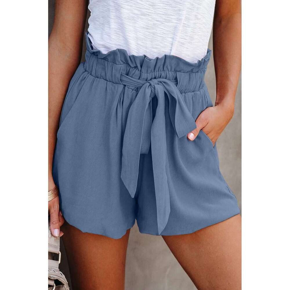 New Elastic Strap Solid Color Casual Pants for Women's Loose High Waist Simple Shorts with Wide Legs