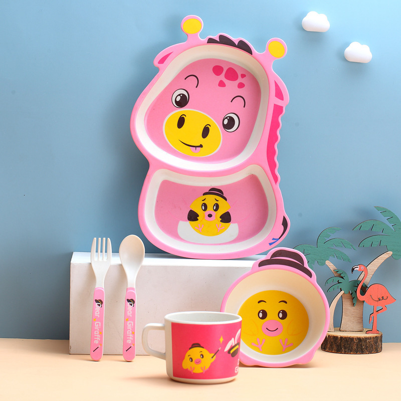 Food grade bamboo fiber children's tableware set box mother and baby gift set, internet famous picnic grid plate F22-09.06