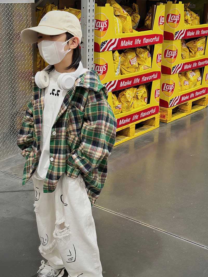 Childrens Shirt Coat For Boys Spring And Autumn New Childrens Spring Thin Coat With a Hood To Wear Korean Version Y240906