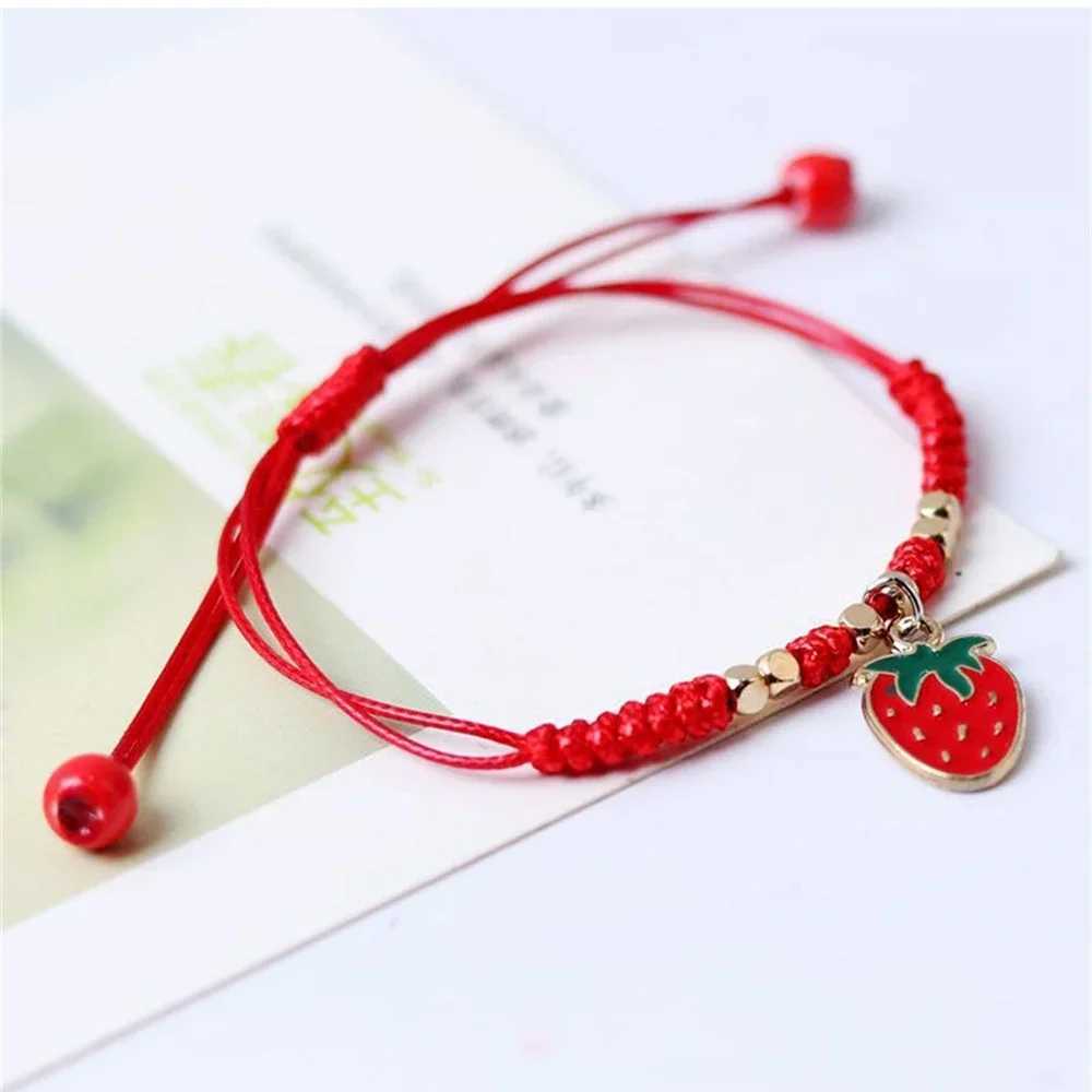 Sweet dried cherry woven bracelet DIY adjustable red string bracelet suitable for girls fashion accessories gifts and jewelry W241231
