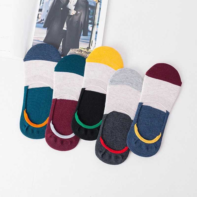 5 pairs of newly arrived mens striped boat socks for spring summer and autumn casual wear non slip silicone cotton breathable invisible socks W240905