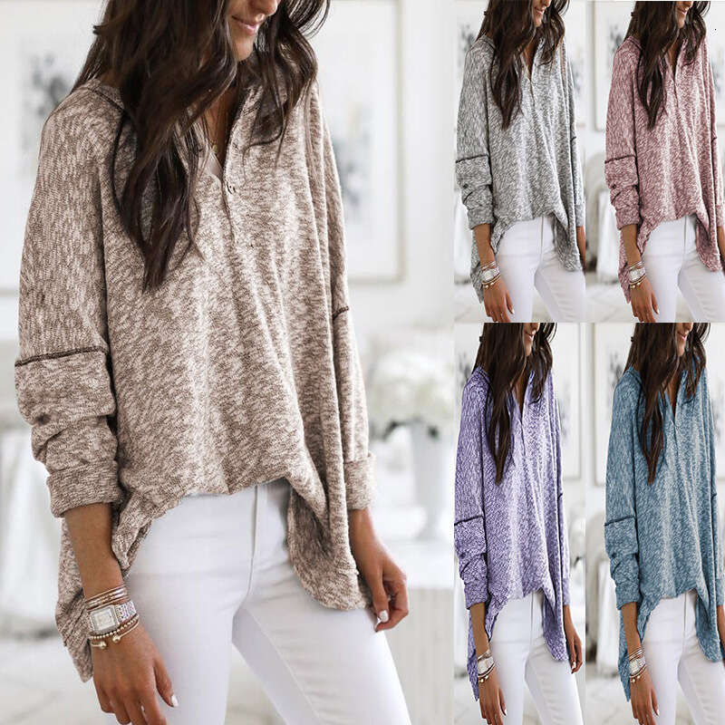 2024 Autumn/Winter TEMU New Hoodie Solid Color Fashion Top Women's Knitted Shirt