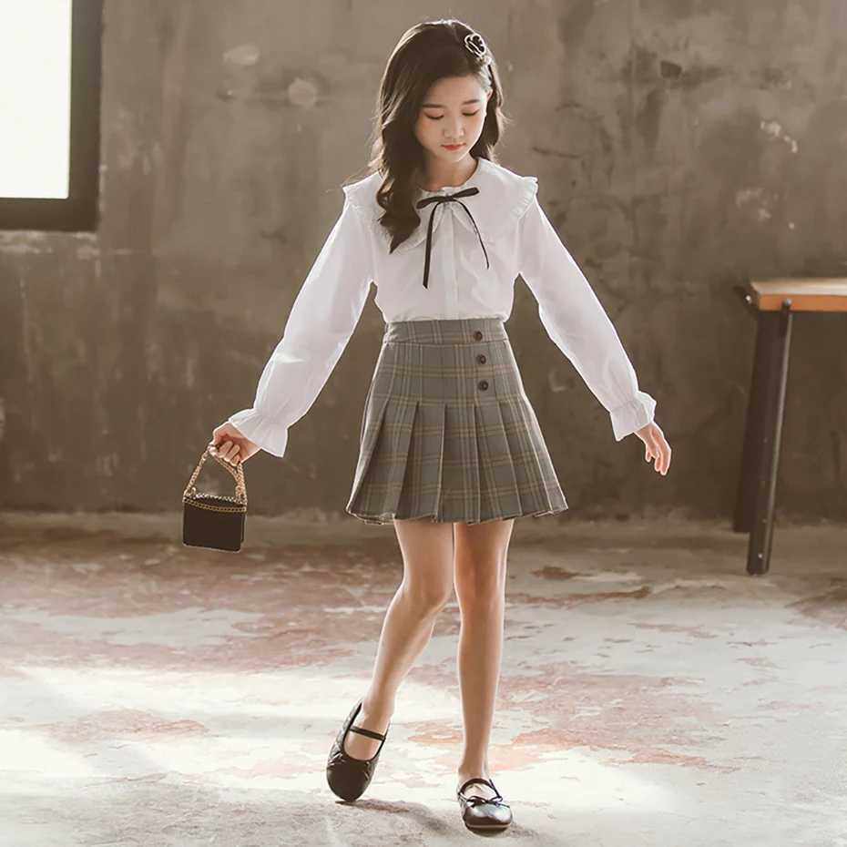 Girls Blouse Solid Color Kids Blouse Girls Autumn White Blouses Children Casual Style School Uniform For Girls 6 8 10 12 14 Y240906