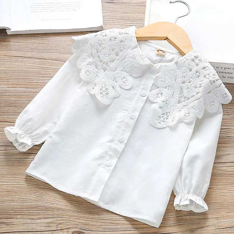 Blouses New Spring Toddler Kids Girls White Shirt Long Sleeve Cotton Lace Children Girl Tops Blouse Kids Clothes Y240906