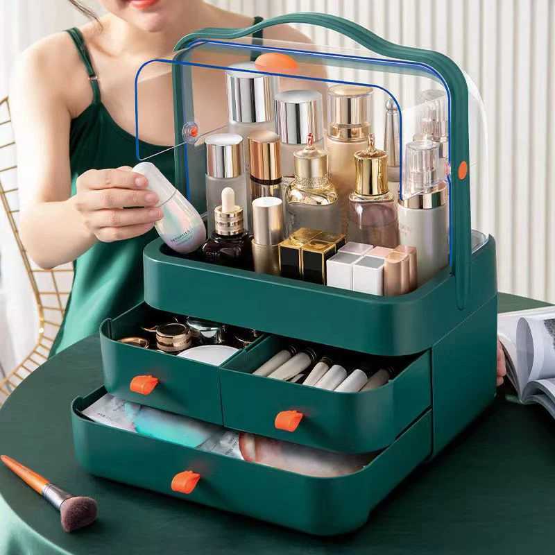 1pc Cosmetics Receiving Box Dust-Proof Desktop Makeup Organizer with Drawer for Skin Care Products Household Storage Box Shelf Y240906