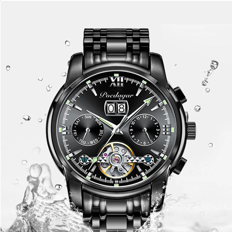 POEDAGAR Business Watch Men Automatic Mechanical Luxury Fashion Stainless Steel Sport Watches Relogio Masculino 240716