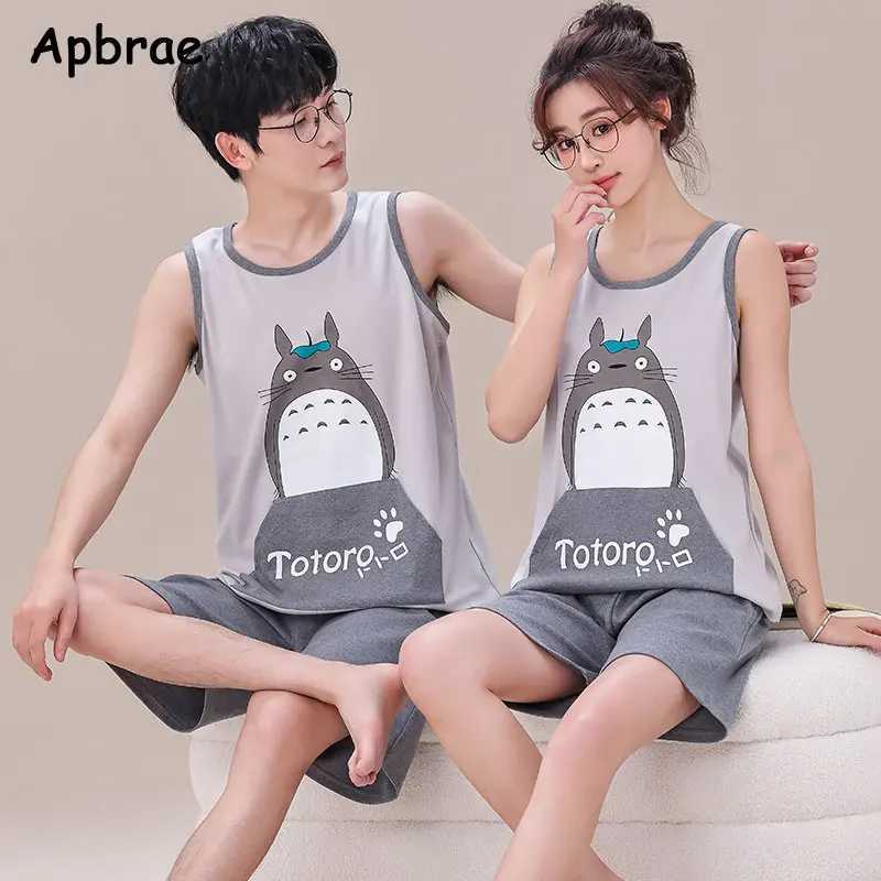 Summer Knitted Cotton Cartoon Panda Print Sleepwear Pajama Sets for Couple Sleeveless Nightwear Young Lovers Pajamas 4XL Pijamas Y240906