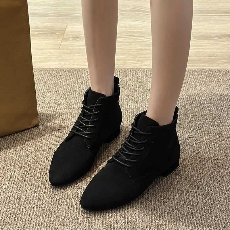 New Spring/Autumn 2024 Womens Boots Pionted Toe Low Heel Shoes Suitable for Women Outdoor Office Women Lace Upper Ankle Women Modern Boots CL240906