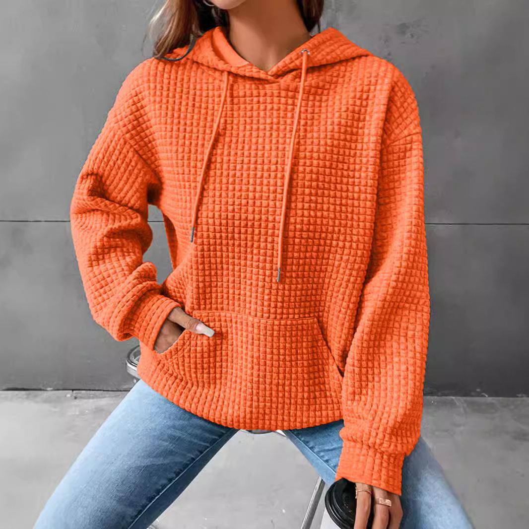 dongdumaoyi 2024 autumn and winter women's clothing new item small grid pocket long sleeved solid color top hoodie for women F0906#38