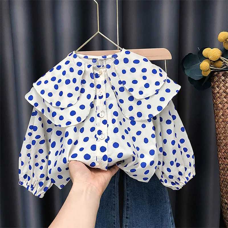 Girls Fashion Polka Dot Shirt Spring Autumn 2024 New Casual Large Lapel Childrens Long-Sleeved Pure Cotton Top Cute Baby Shirt Y240906
