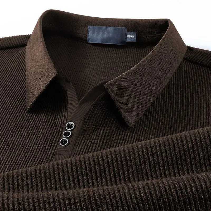 Spring Autumn New Business Casual Buttons Solid Color Long Sleeve Blouse Mens Clothing Temperament Turn-down Collar Polo ShirtsXJ240906