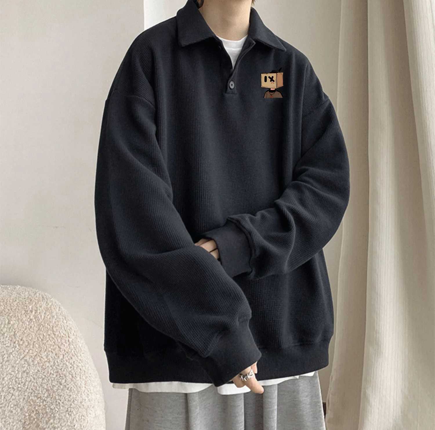 American Retro Pullover Collared Sweatshirt Men Spring Autumn Loose Fitting Ins Trendy Gray Minimalist Long Sleeved Polo ShirtXJ240906