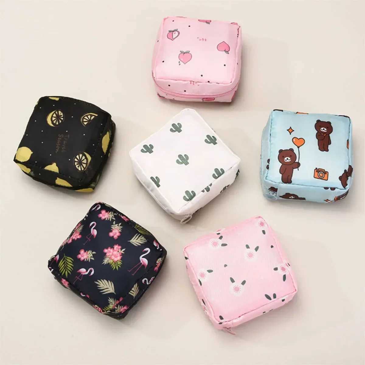 1 cute sanitary pad storage bag sanitary bag wallet replacement coin clip headphone case credit card holder makeup organizer W240905