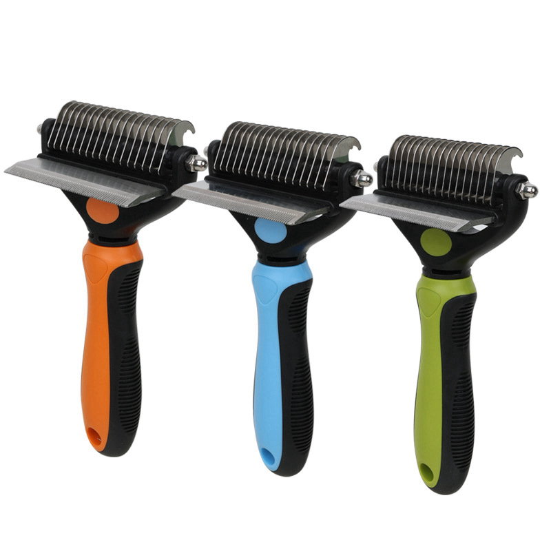 Dog Cat Grooming Brush for Shedding- 2 in 1 Deshedding Tool and Undercoat Rake for Long and Short Haired Cats and Small Dogs with Double Coat Matted P