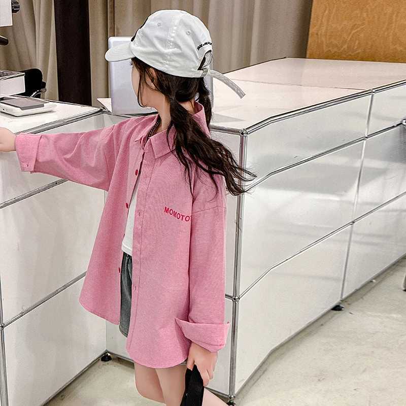 Girls Spring and Autumn Shirts Girls Pink Middle and Big Childrens Clothing Western Style Shirt Coat Spring Fashion 8 Ye Y240906