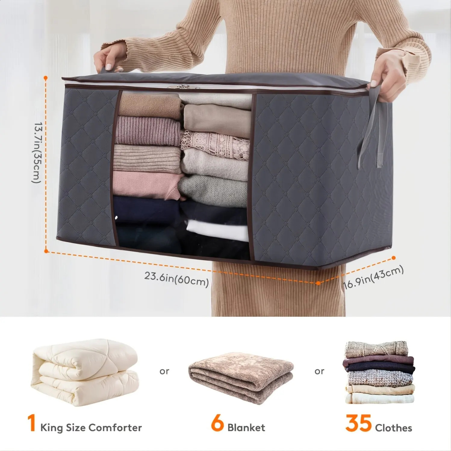 3pcs 6pcs Large Capacity Clothes Storage Bag Organizer With Reinforced Handle For Blanket Comforters Bed Sheets Pillows Toy 240906