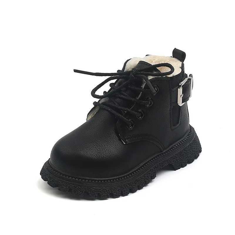 Botines Retro Ankle Boot Baby Boots Boys Plush Side Zipper Girls Shoes Warm Cotton Leather Boots Soft Bottom Childrens Shoes Zapatos Ni a M241102