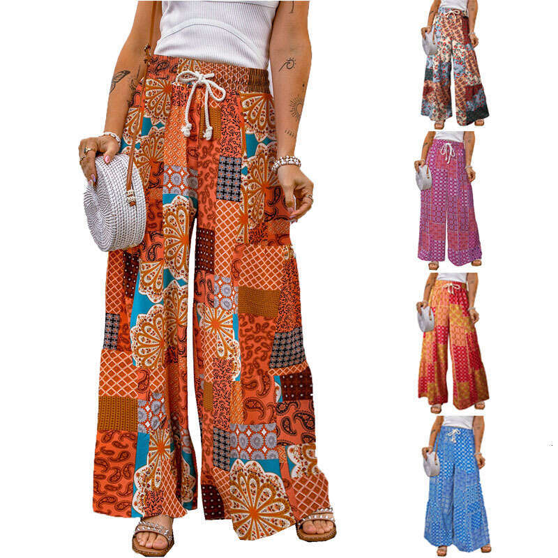 2024 new long loose floral color blocked casual pants