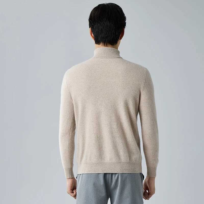 Skin-Friendly Cashmere Sweater Mens High Lapel Solid Color Pullover Long Sleeve Thick Sweater Cashmere Knit Bottoming Shirt Top Y240906