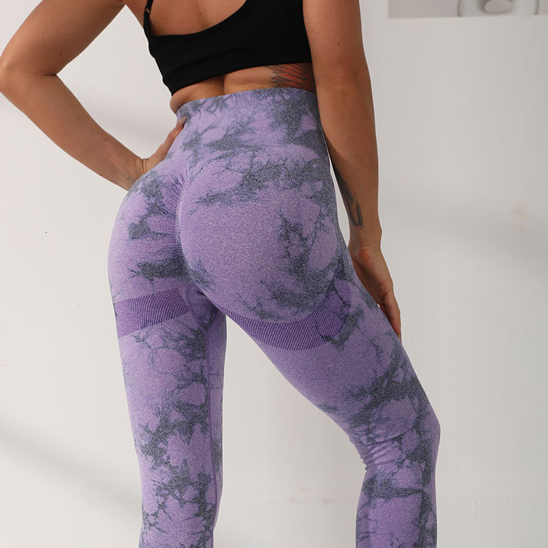 New Tie Dyed Yoga Women's Seamless High Waist Tight Peach Hip Sports Fitness Pants Leggings