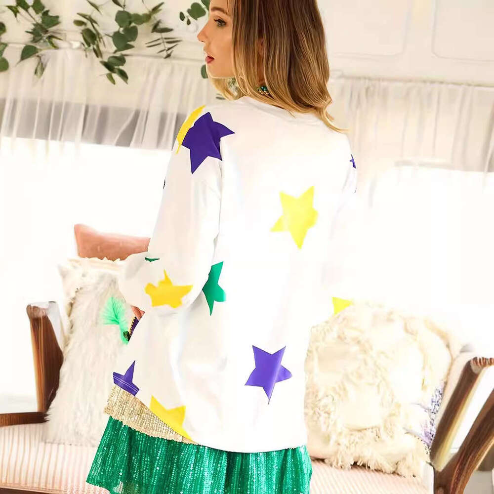 2024 Spring and Autumn New Casual Long Sleeve Top Women, Star Printed Hoodie for Women