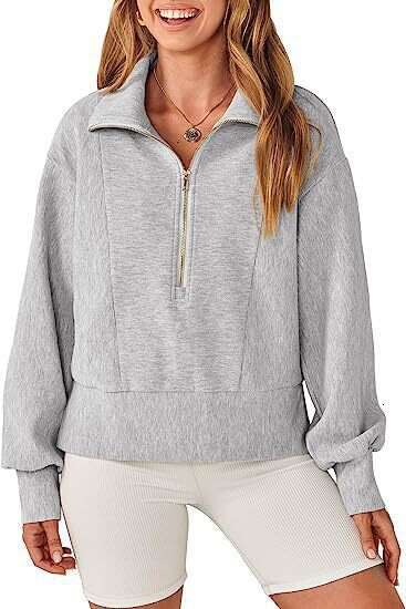 2024 Autumn New Women's Loose Zipper Collar Long sleeved Sweater Top